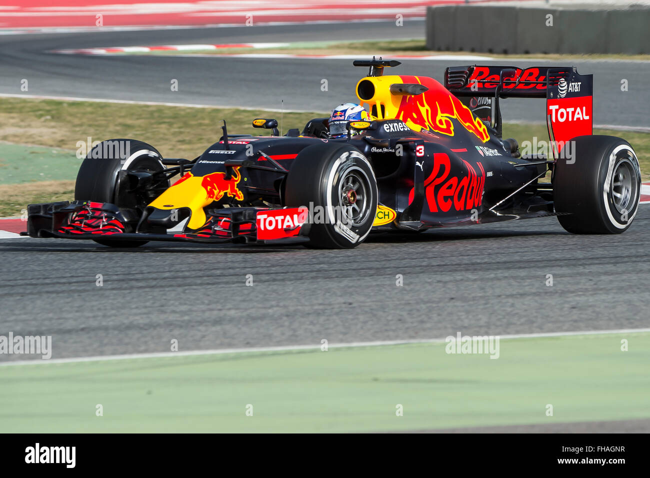 Driver Daniel Ricciardo. Team Red Bull Racing. Formula One Test Days at Circuit de Catalunya. Montmelo, Spain. February 22, 2016 Stock Photo