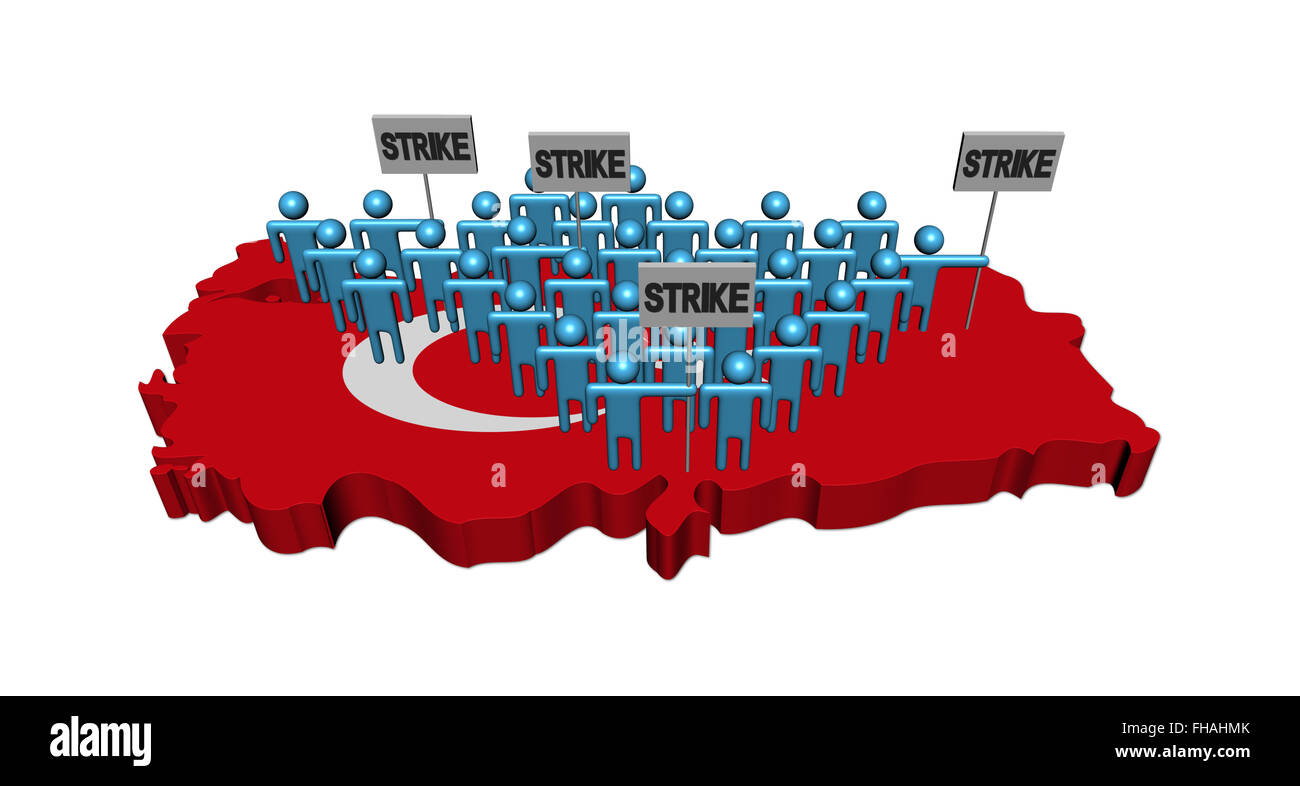 workers on strike on Turkey map flag illustration Stock Photo