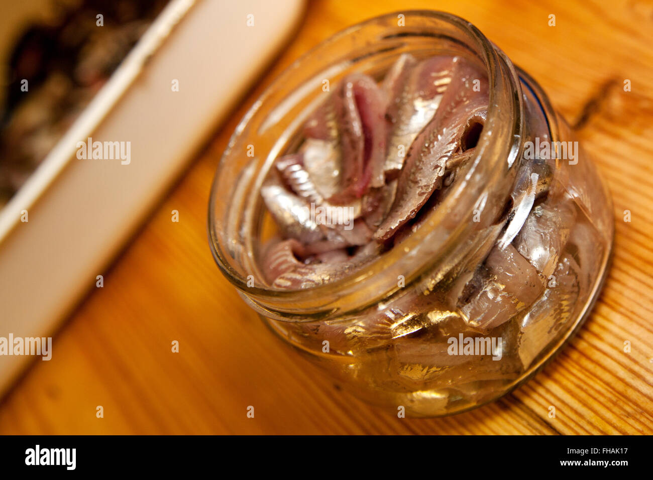 pickled sprats pr anchovy in a jar Stock Photo
