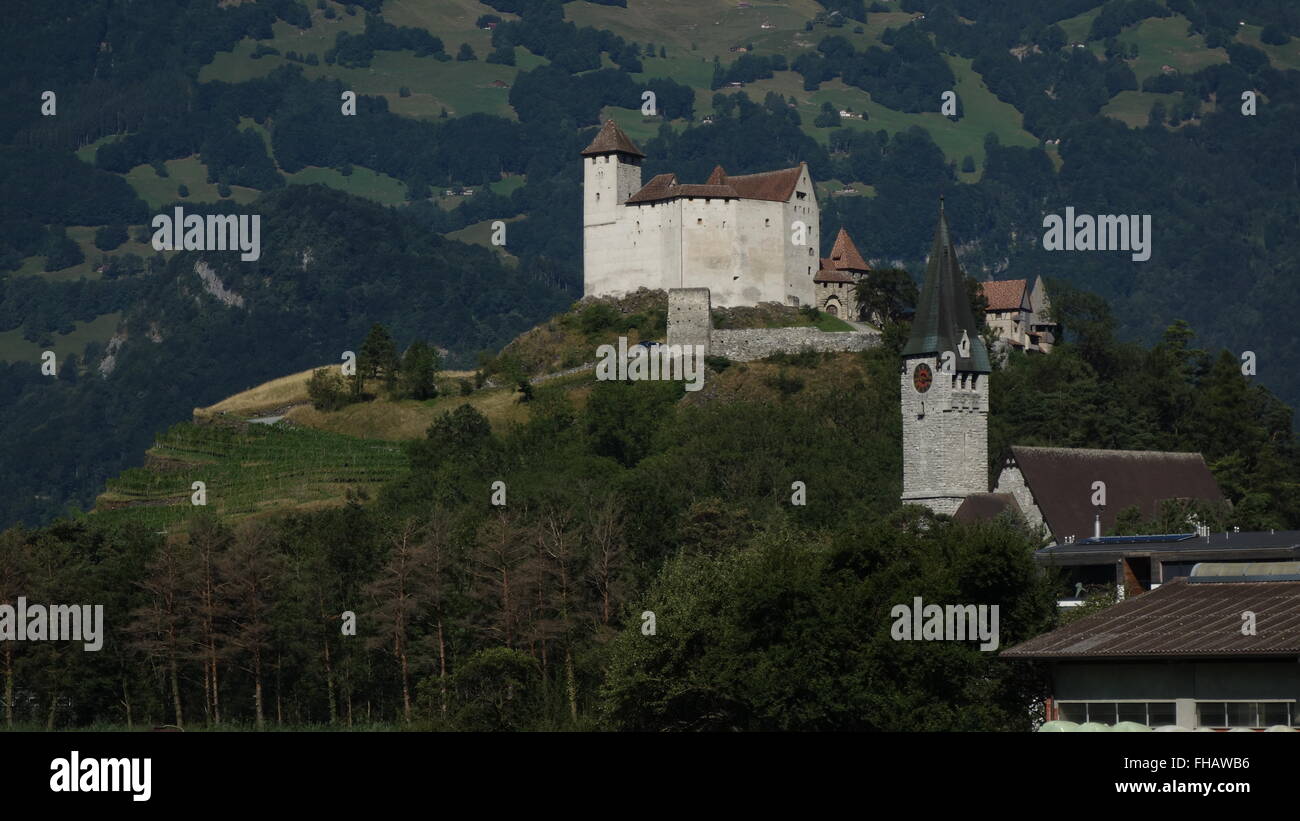 Gutenberg Castle (German: Burg Gutenberg) is an intact castle in the town of Balzers, Liechtenstein, in the centre of the municipality of Balzers. Stock Photo