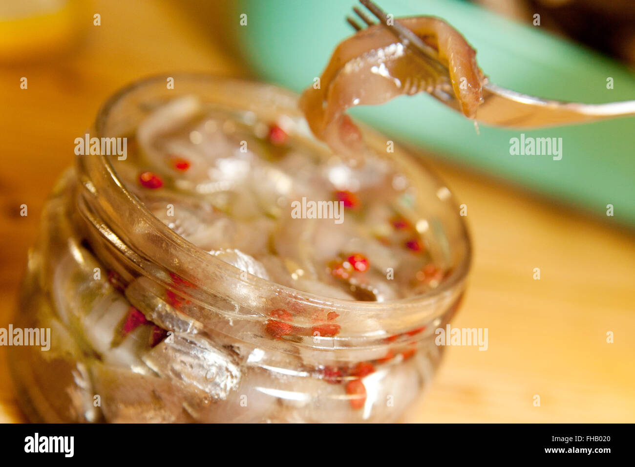 pickled sprats pr anchovy in a jar Stock Photo