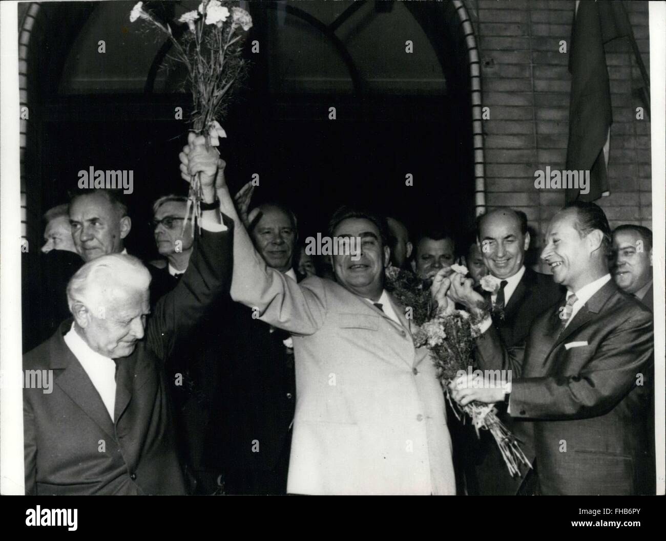 1954 - They are at the Bratislava Train Station in Czechoslovakia. Alexei Kossyguine, Suslo, Podgorny, and Oldrich Cernik are in the back. © Keystone Pictures USA/ZUMAPRESS.com/Alamy Live News Stock Photo