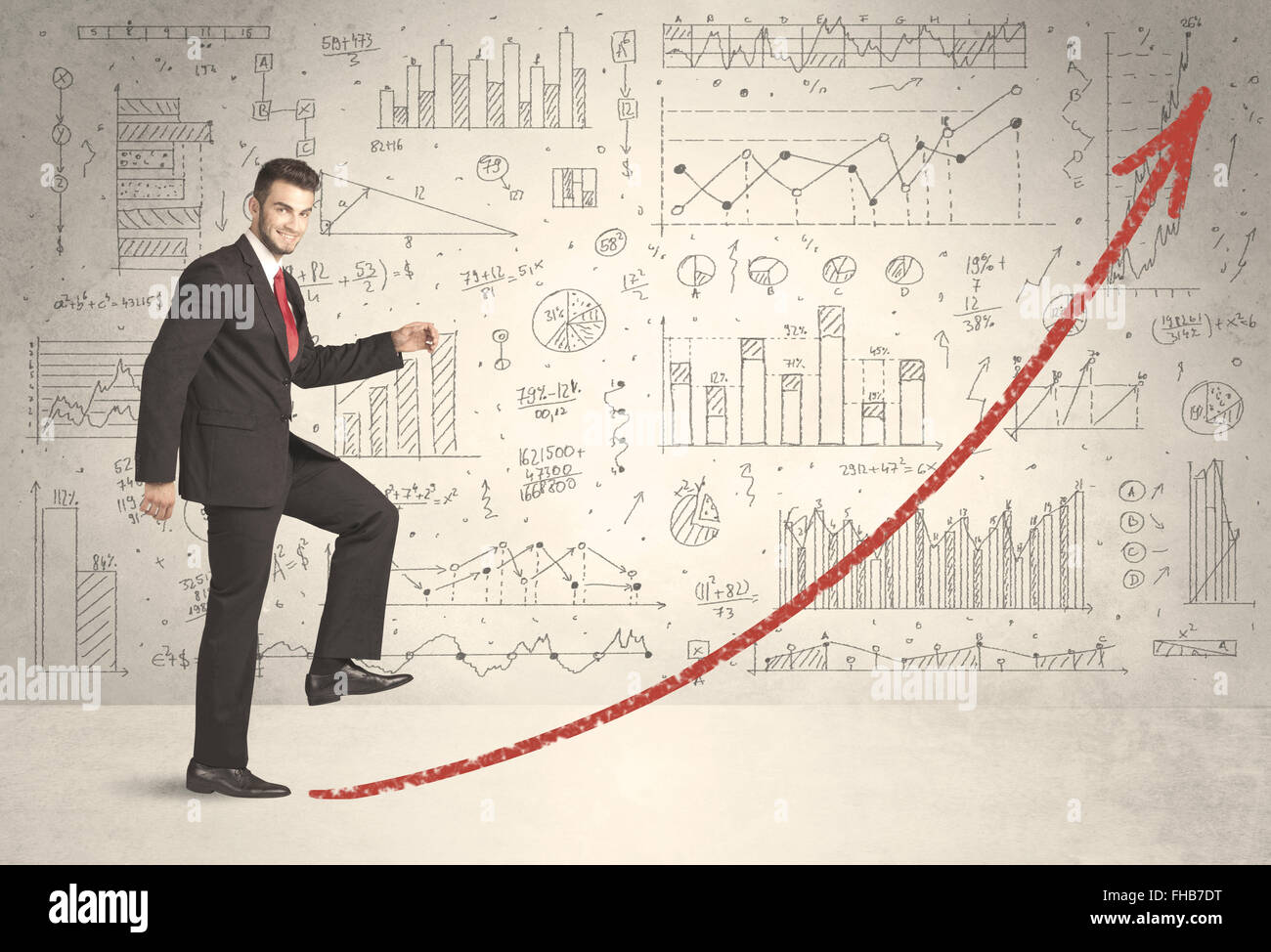 Business man climbing on red graph arrow concept Stock Photo - Alamy