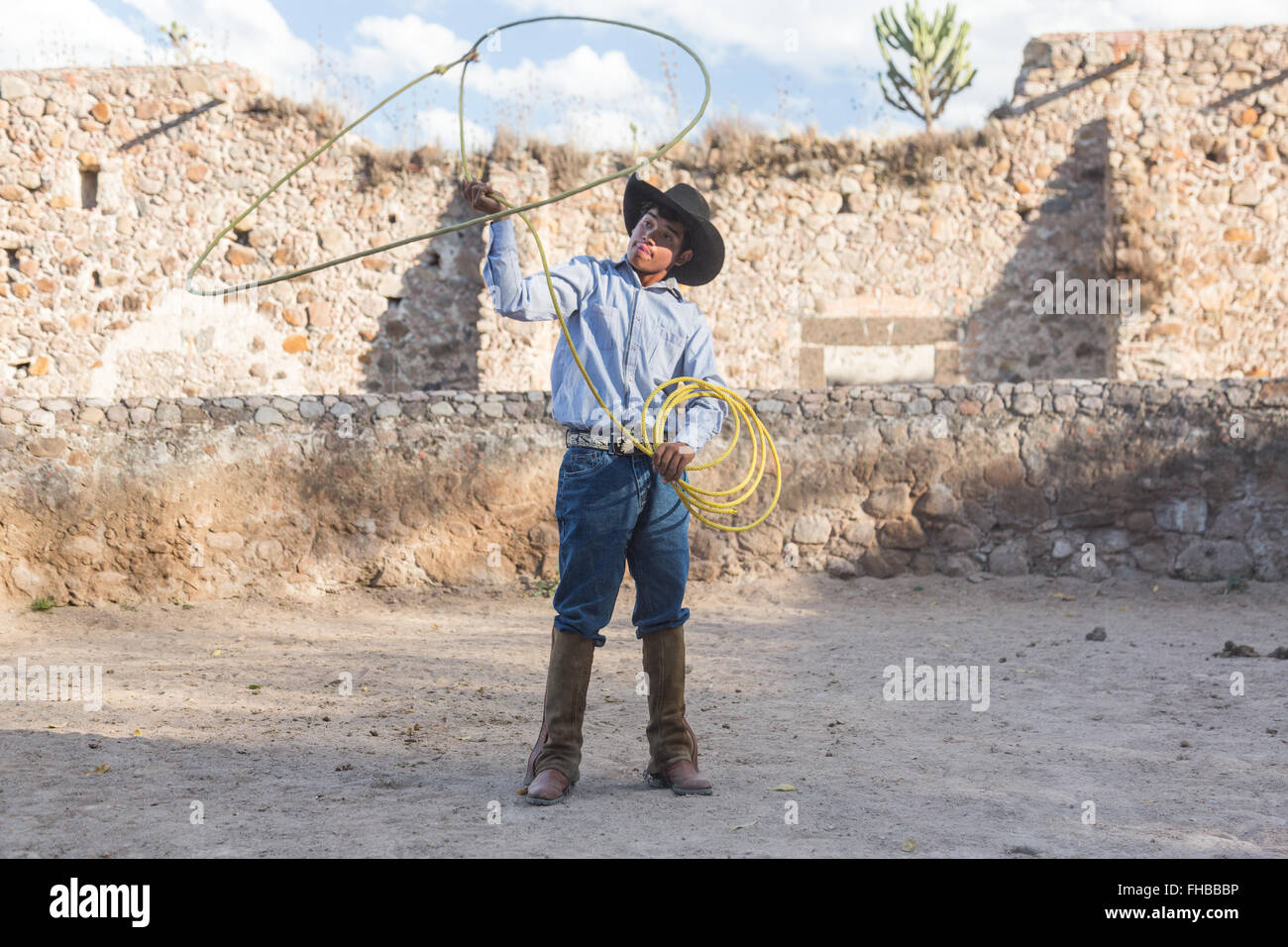 Mexican Ranch Roping A Mexican charro or cowboy practices roping skills at a hacienda ranch ...