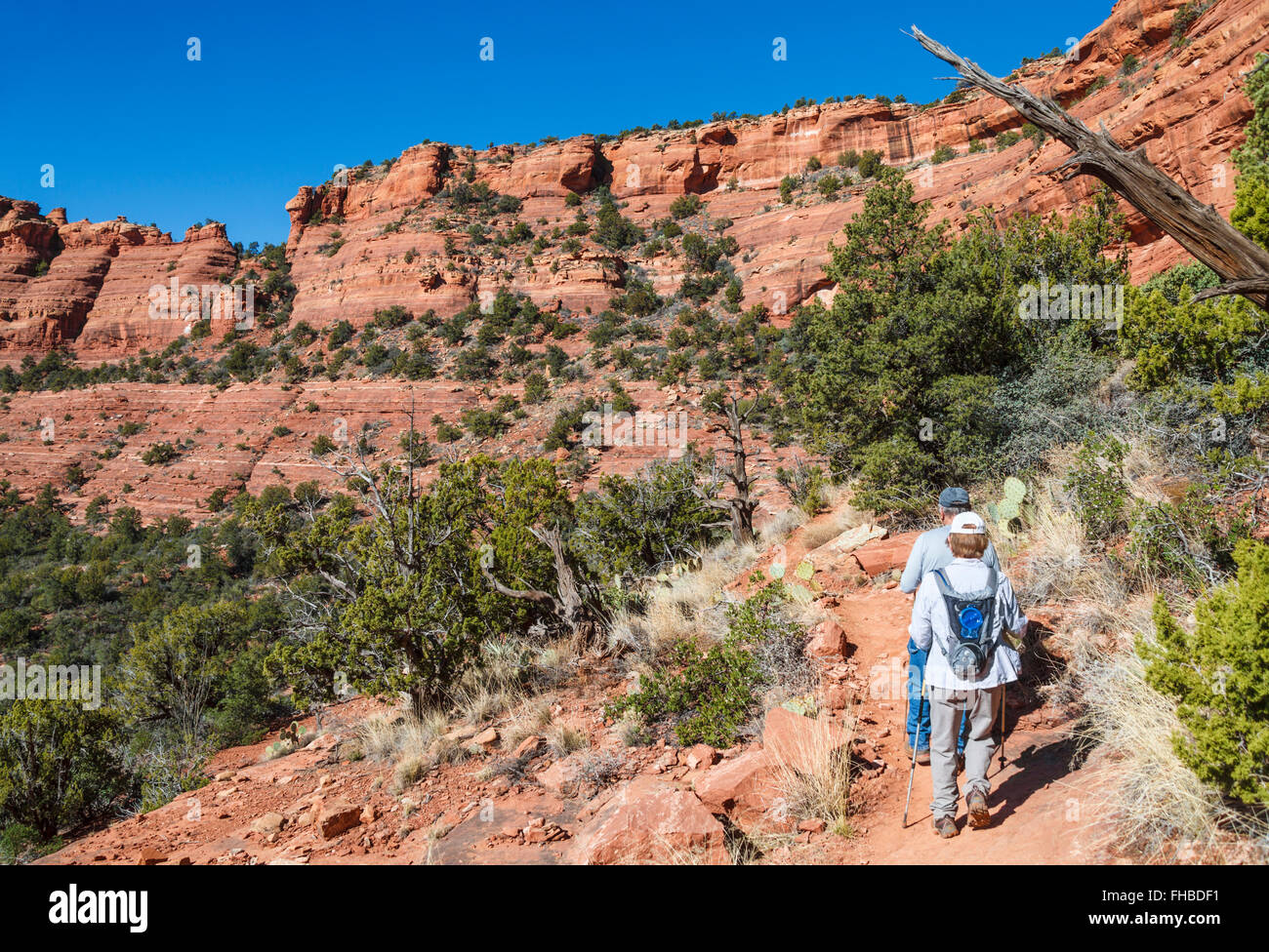 Hikers on the Mescal Trail in Sedona Stock Photo