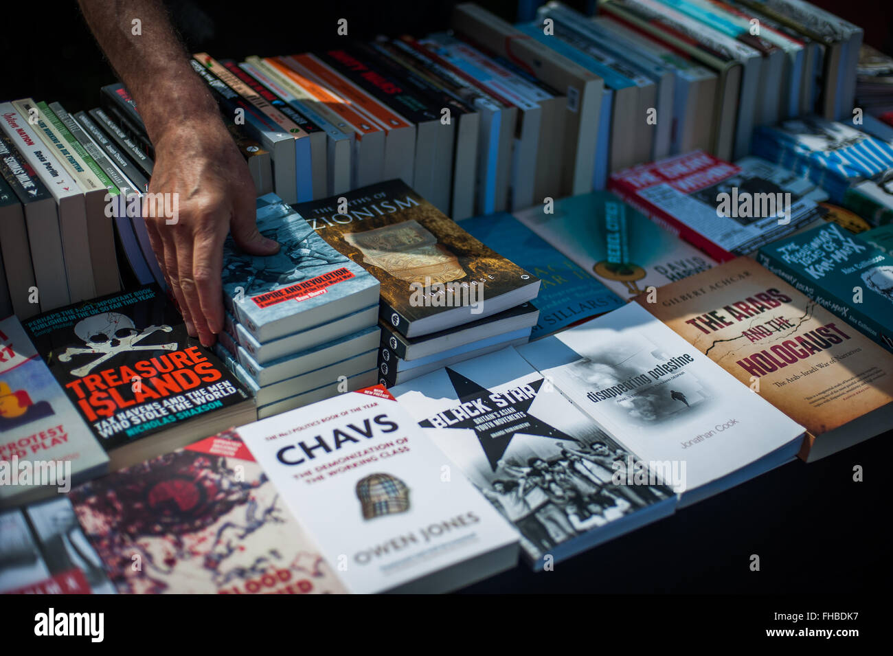 Radical political literature, rally for Gaza, London, Aug 9, 2014 Stock Photo