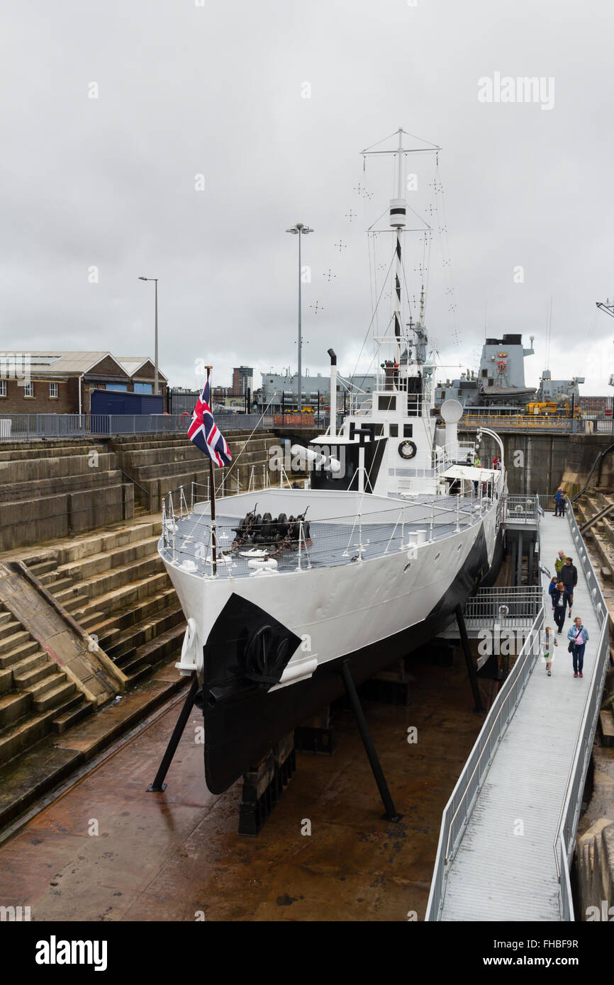 HMS M.33 is a M29 class Monitor, floating gun platform, built in 1915. The ship, preserved at the Historic Dockyard, Portsmouth Stock Photo