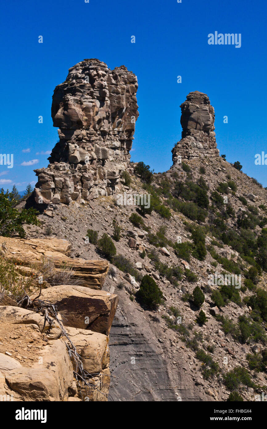 A view of the two pinnacles at CHIMNEY ROCK NATIONAL MONUMENT