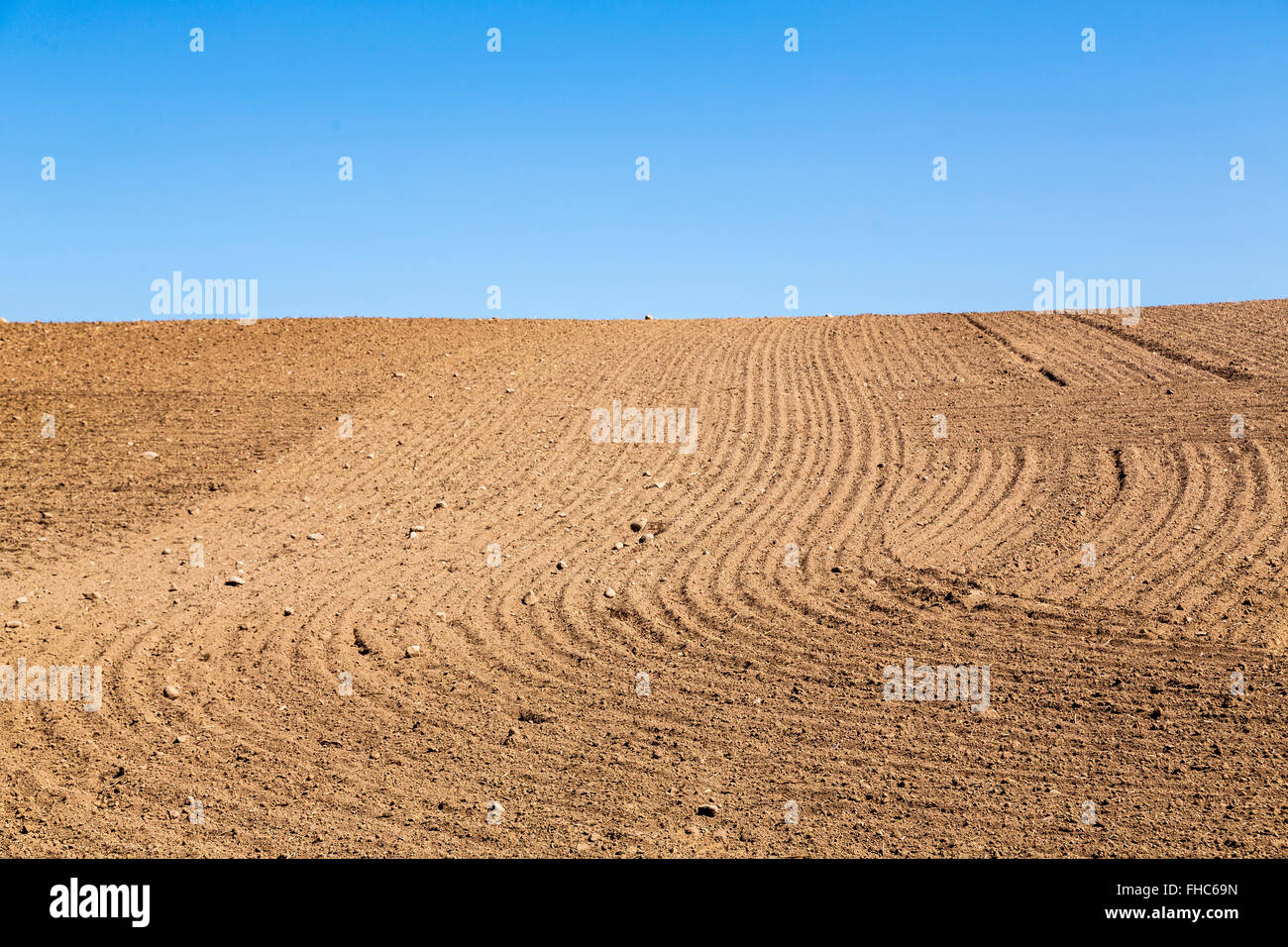 landscape with plowed field and blue sky Stock Photo - Alamy