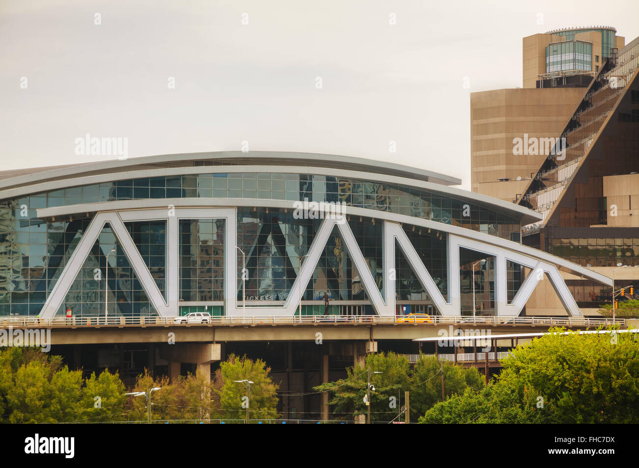 ATLANTA - AUGUST 29: Philips Arena and CNN Center on August 29, 2015 in Atlanta, GA. Stock Photo