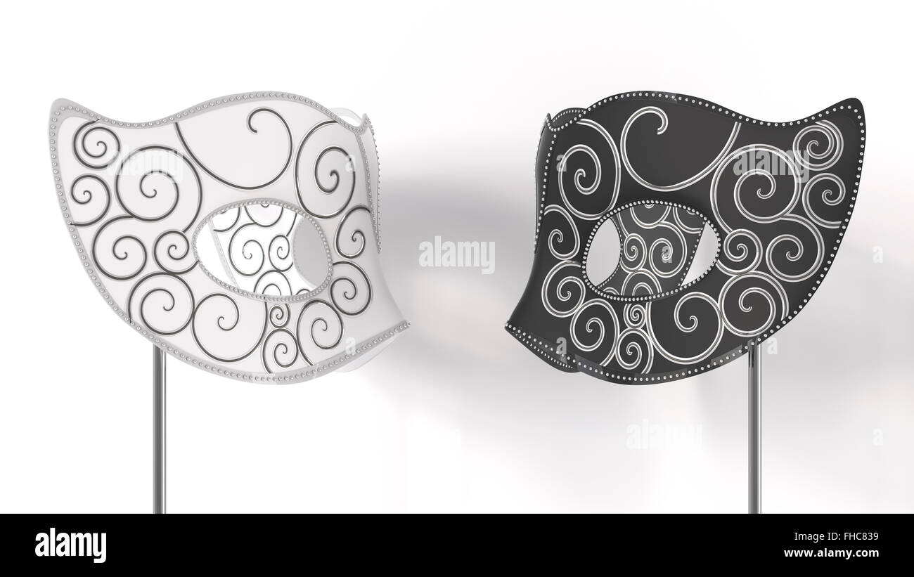 3D Rendering, black and white mask, staring, white background Stock Photo