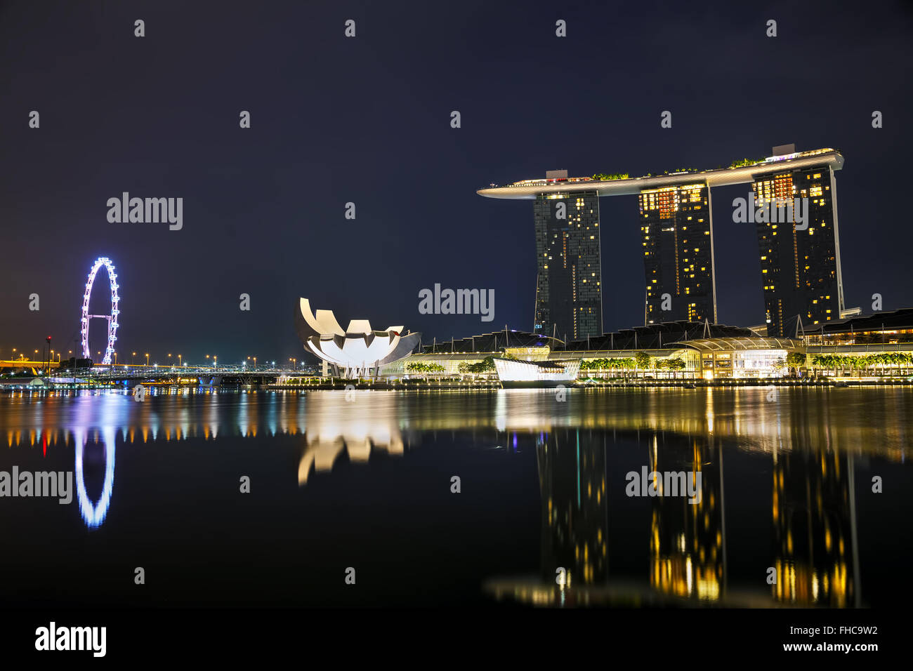 SINGAPORE - OCTOBER 31: Overview of the marina bay with the Marina Bay Sands on October 31, 2015 in Singapore. Stock Photo