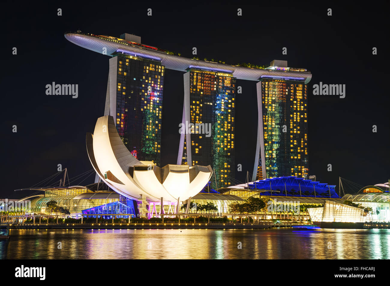 SINGAPORE - OCTOBER 30: Overview of the marina bay with Marina Bay Sands on October 30, 2015 in Singapore. Stock Photo