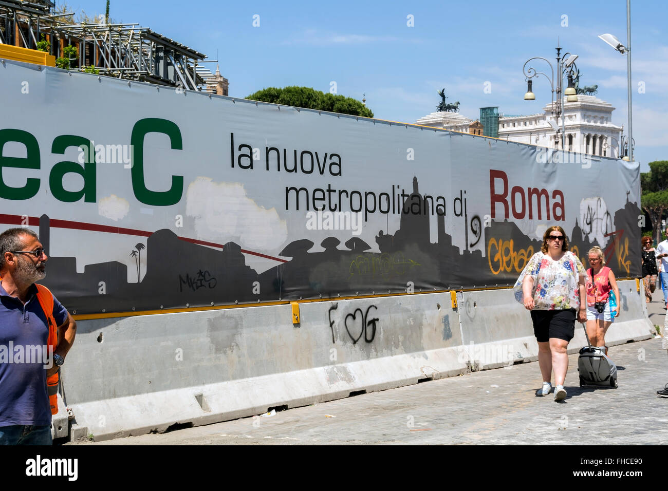 The new, third metro / subway line in Rome requires massive works to protect the historic centre around the Forum and Colosseum. Stock Photo