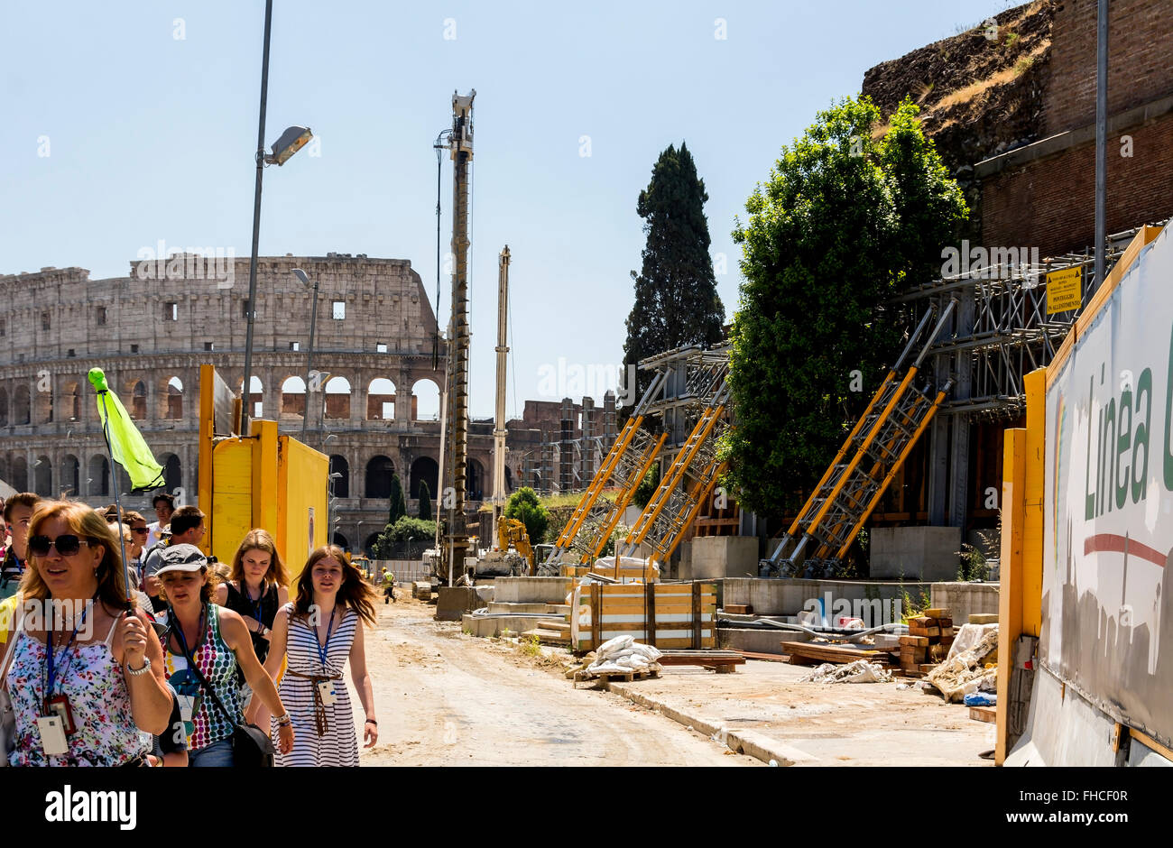 The new, third metro / subway line in Rome requires massive works to protect the historic centre around the Forum and Colosseum. Stock Photo