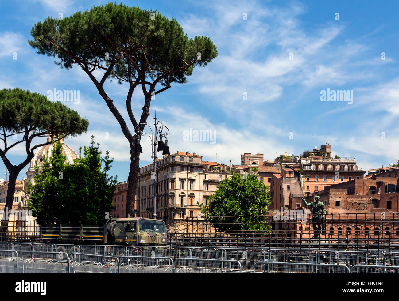 A camouflaged military truck, part of a visible military presence in central Rome on Republic Day, 2nd June. Stock Photo