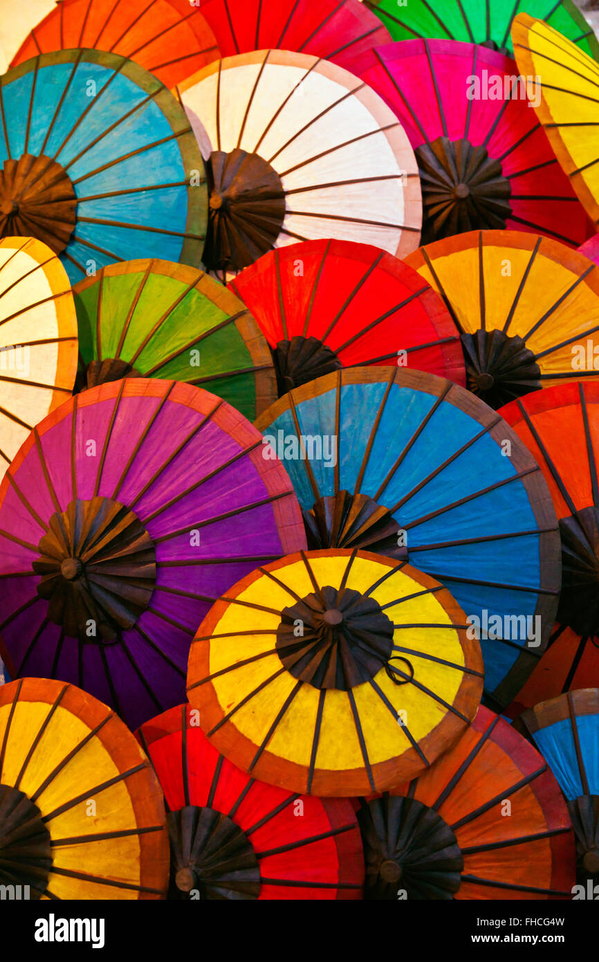 The famous NIGHT MARKET sells colorful paper UMBRELLAS LUANG PRABANG