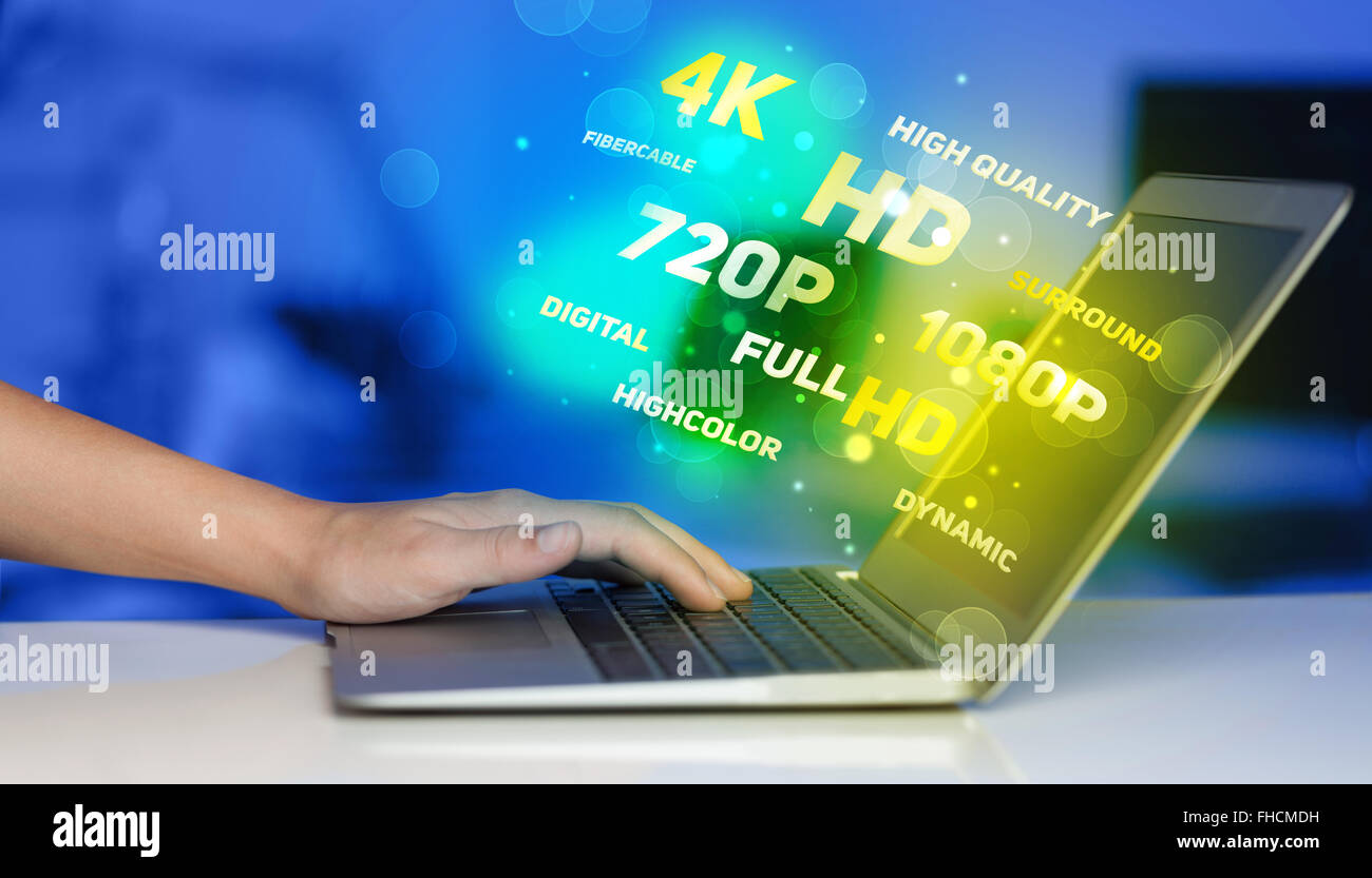 Man choosing display resolution Stock Photo - Alamy