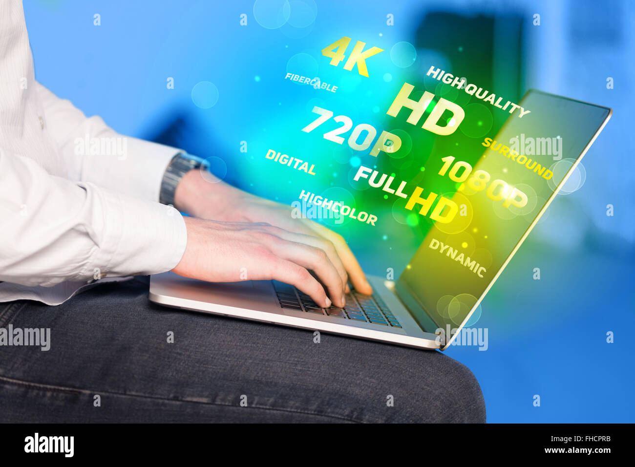 Man choosing display resolution Stock Photo - Alamy