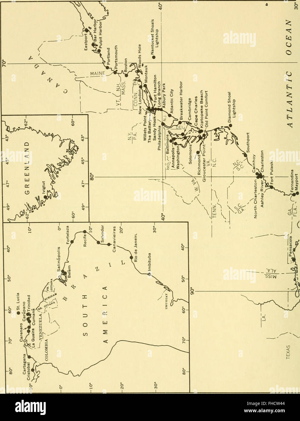 Density of sea water at tide stations, Atlantic coast, North and South