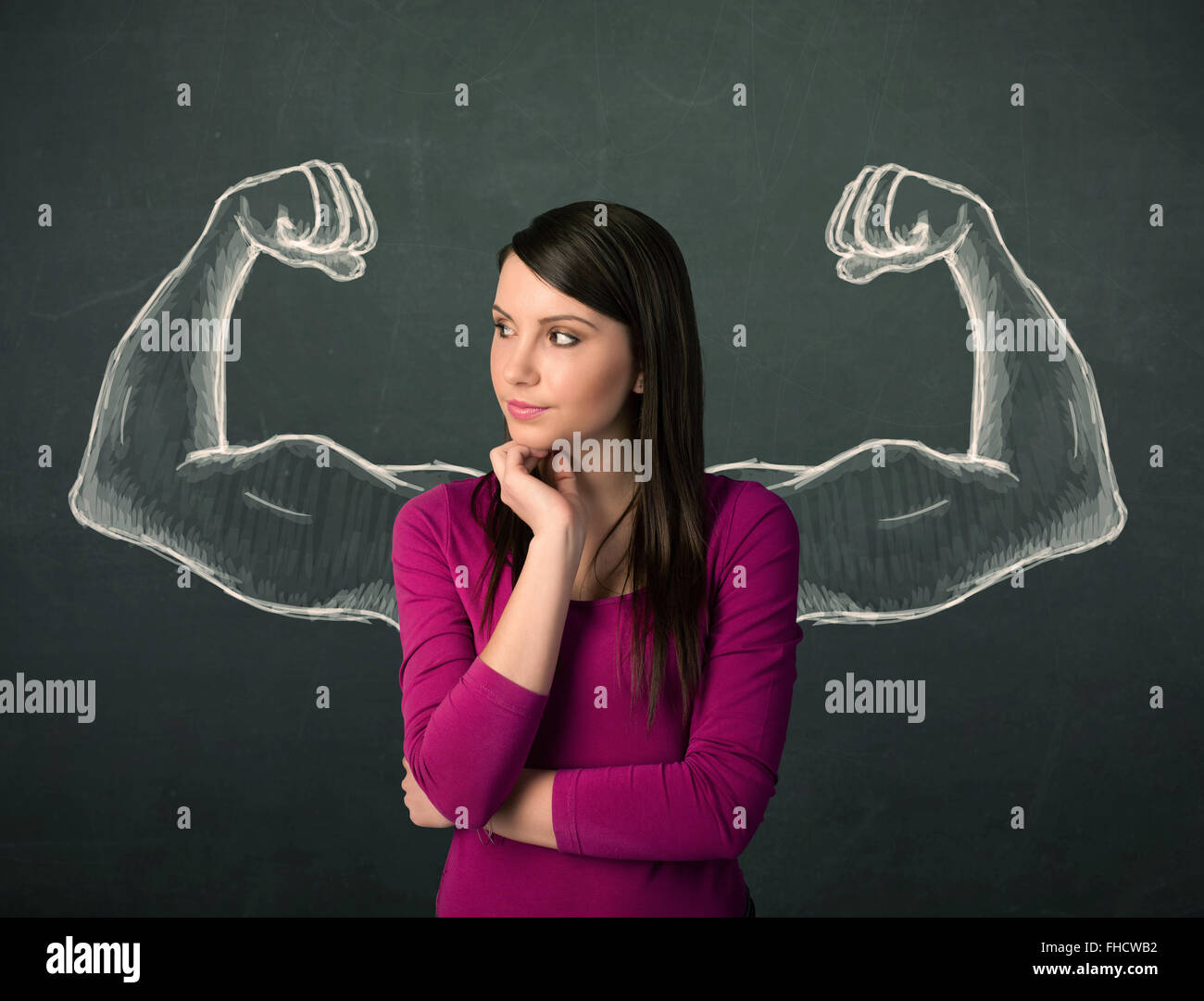 woman with sketched strong and muscled arms Stock Photo - Alamy