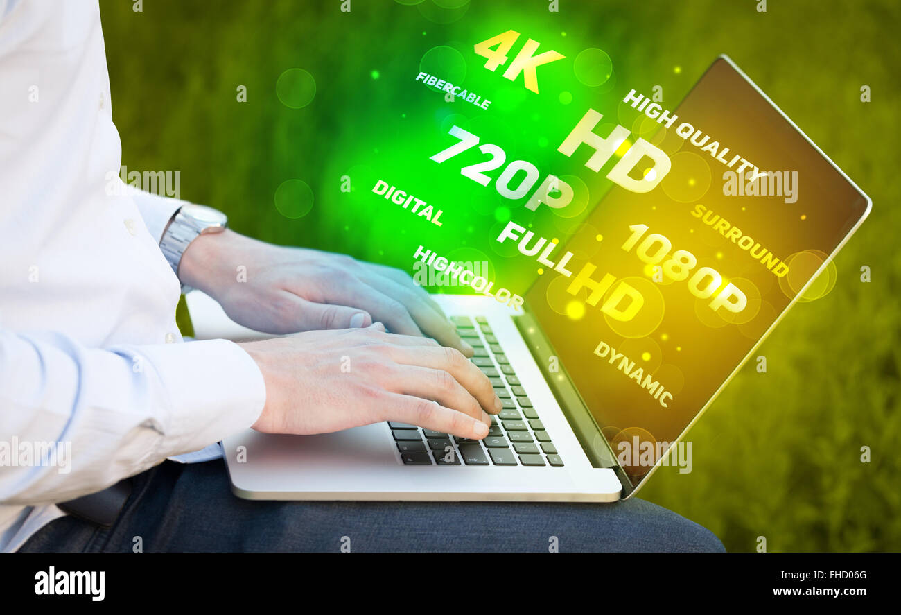 Man choosing display resolution Stock Photo - Alamy