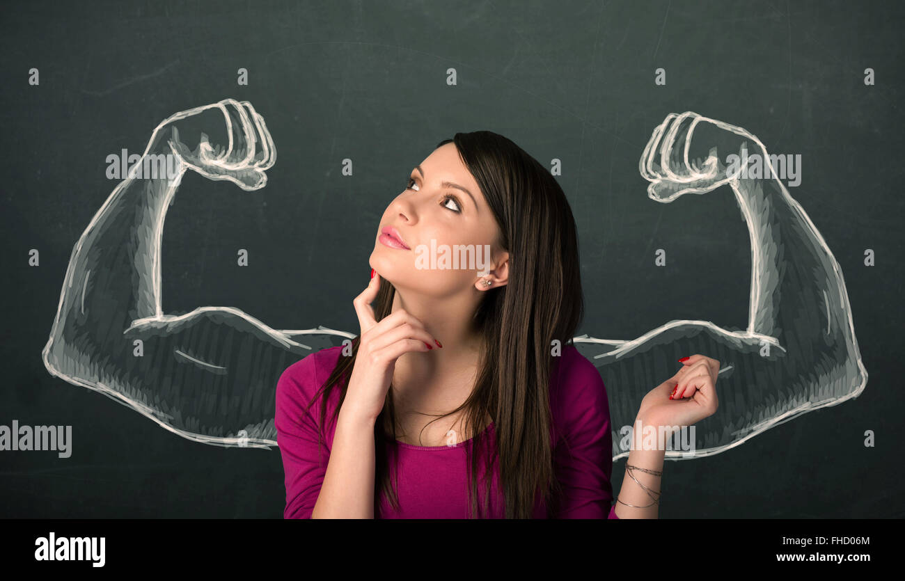 woman with sketched strong and muscled arms Stock Photo - Alamy