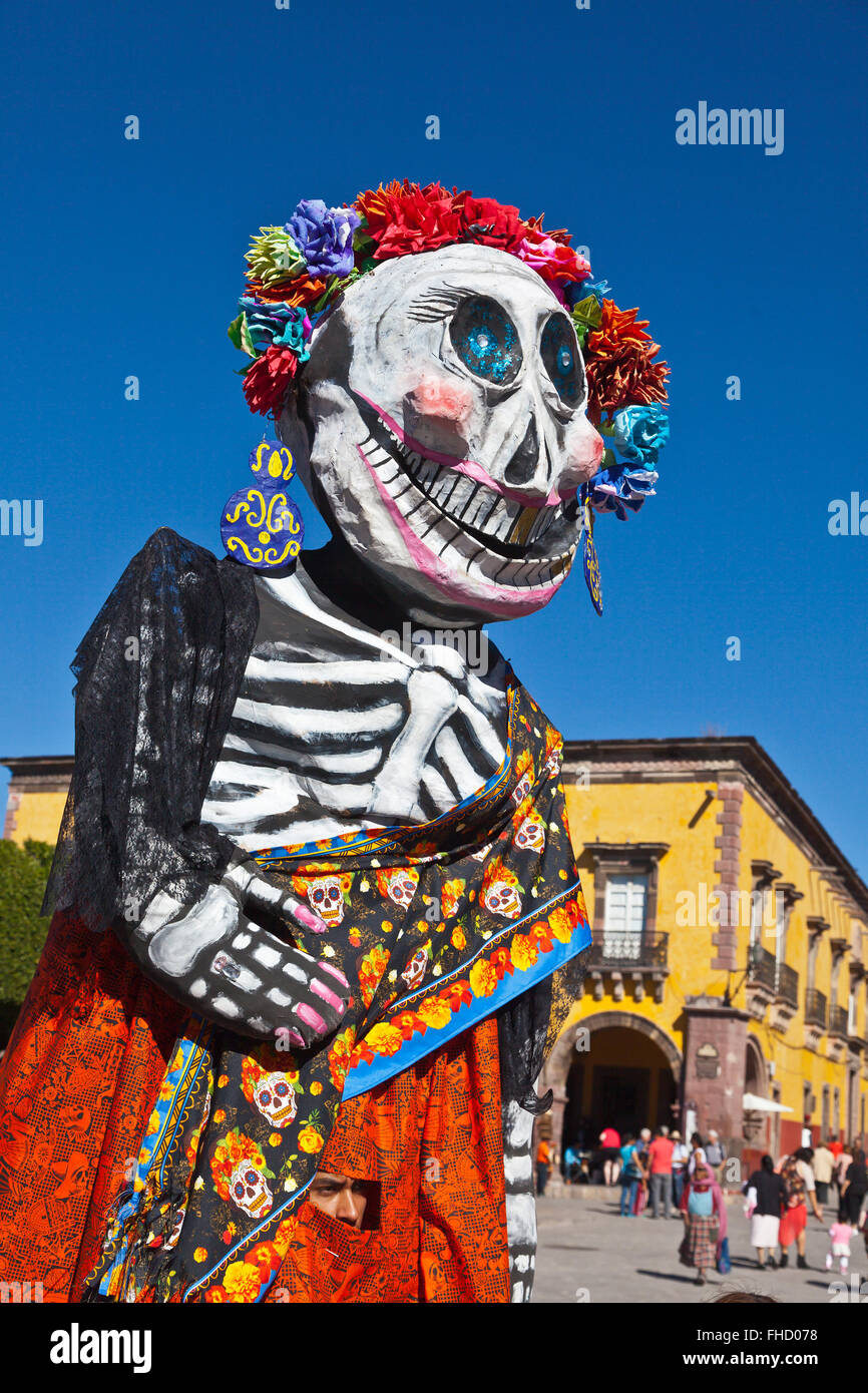 A paper mache giant LA CALAVERA CATRINA or Elegant Skull, the icon of