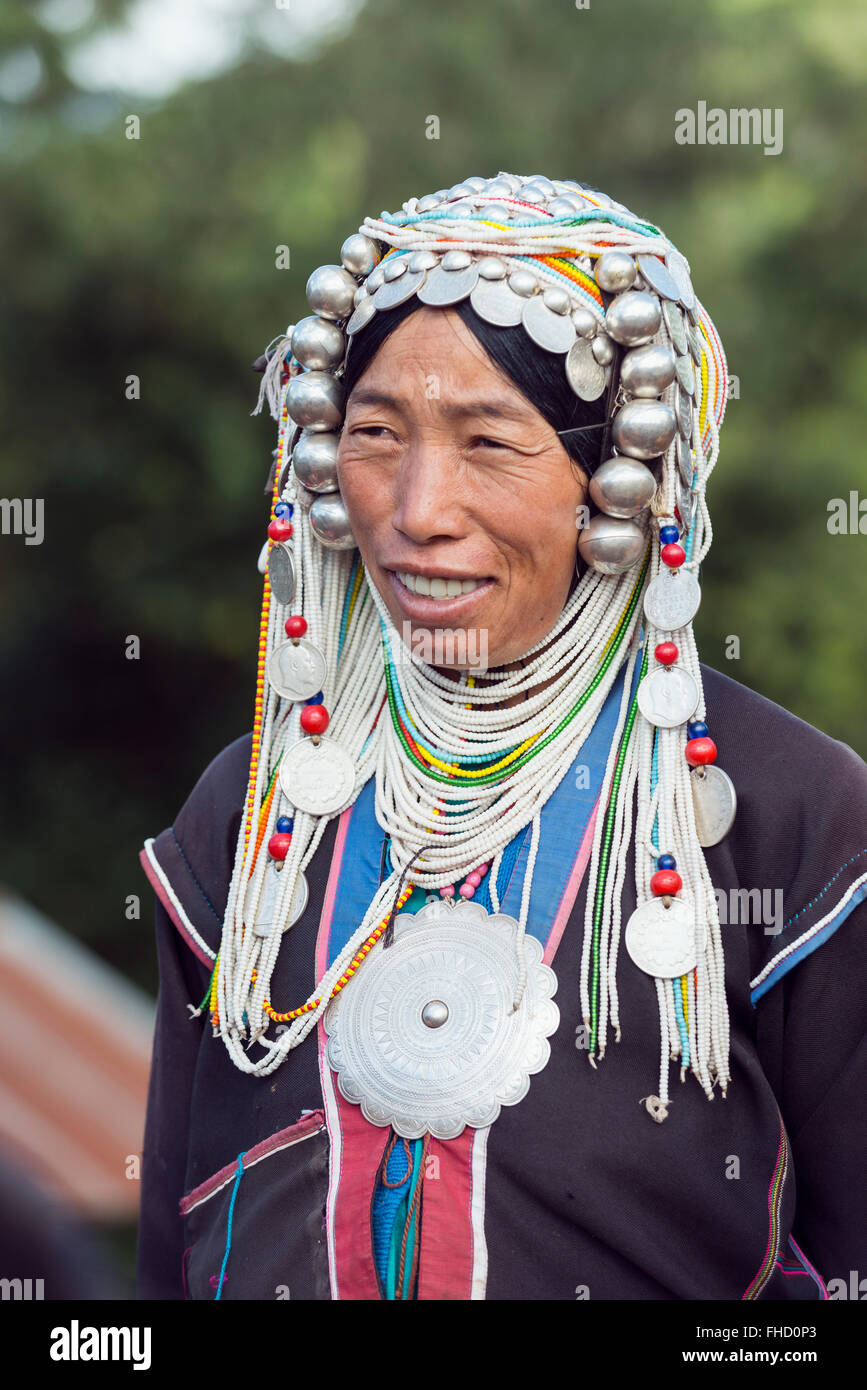 Akha woman in traditional dress, Burma Stock Photo - Alamy