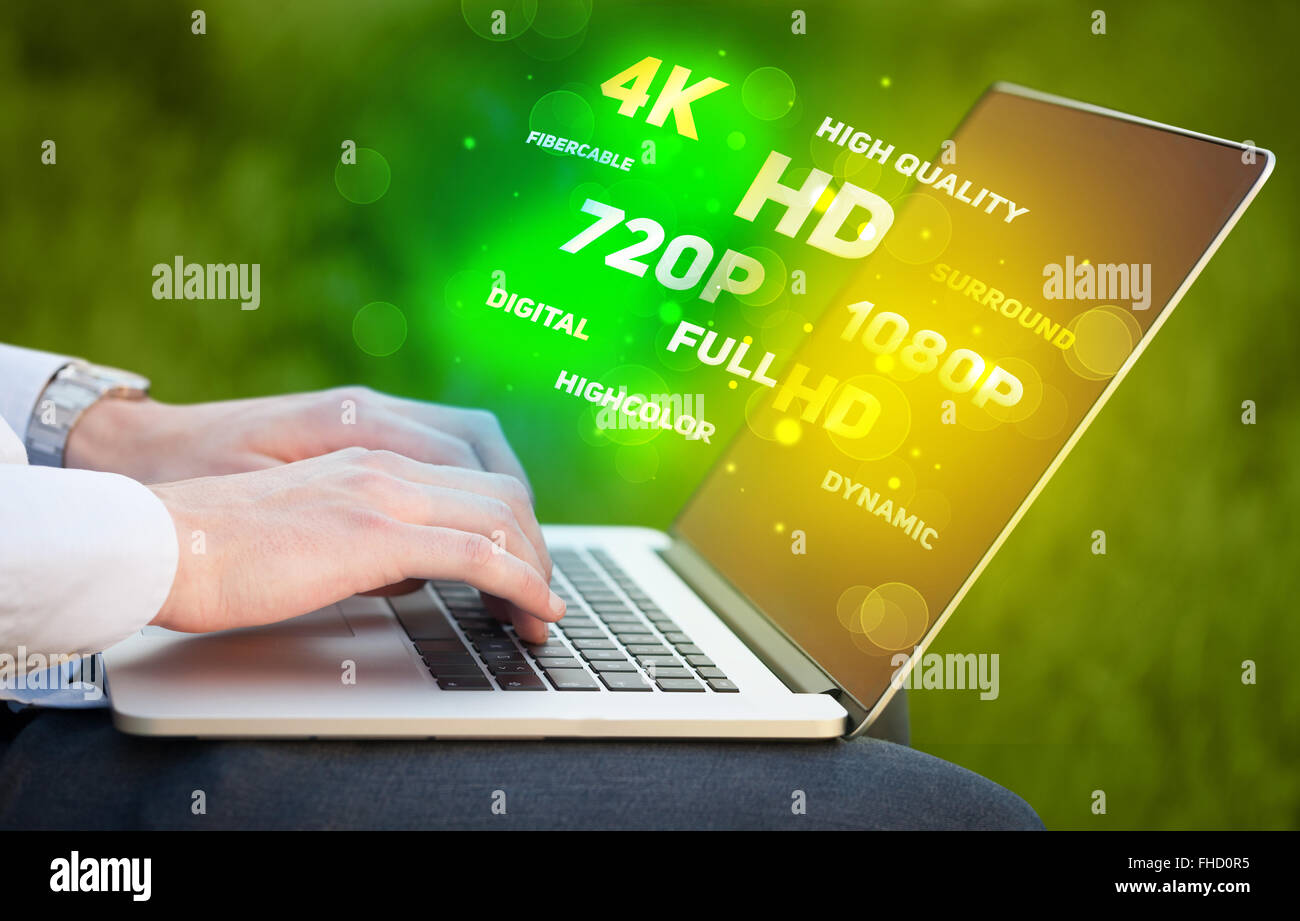 Man choosing display resolution Stock Photo - Alamy
