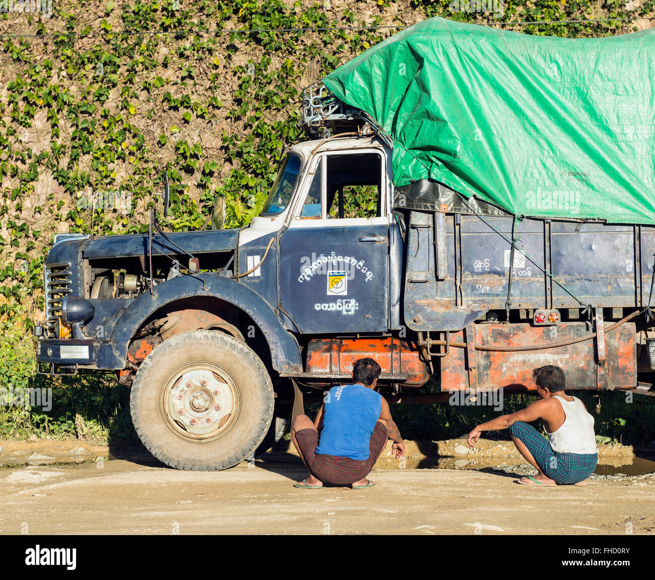 Truck problems, Burma Stock Photo
