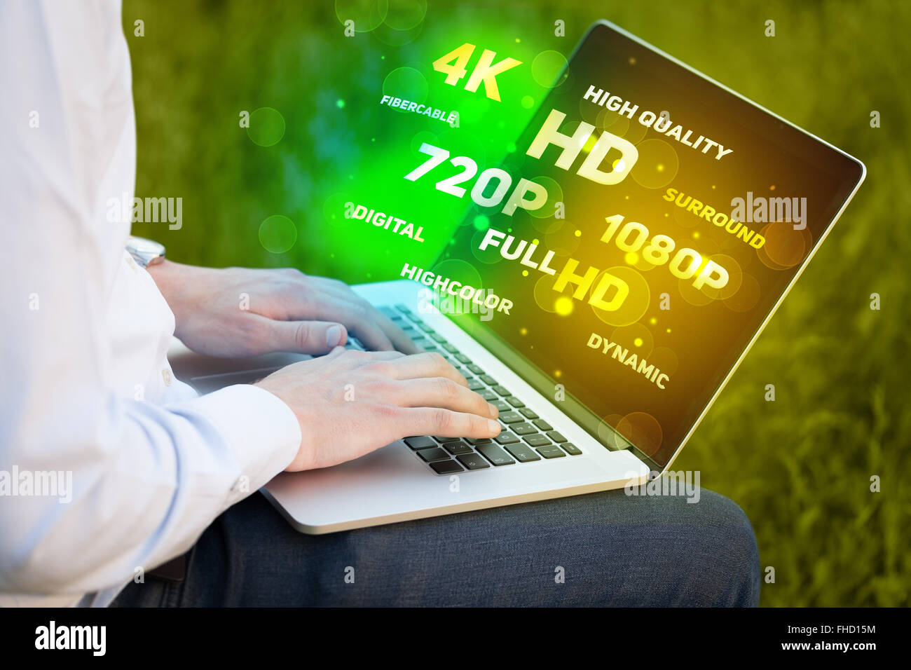 Man choosing display resolution Stock Photo - Alamy