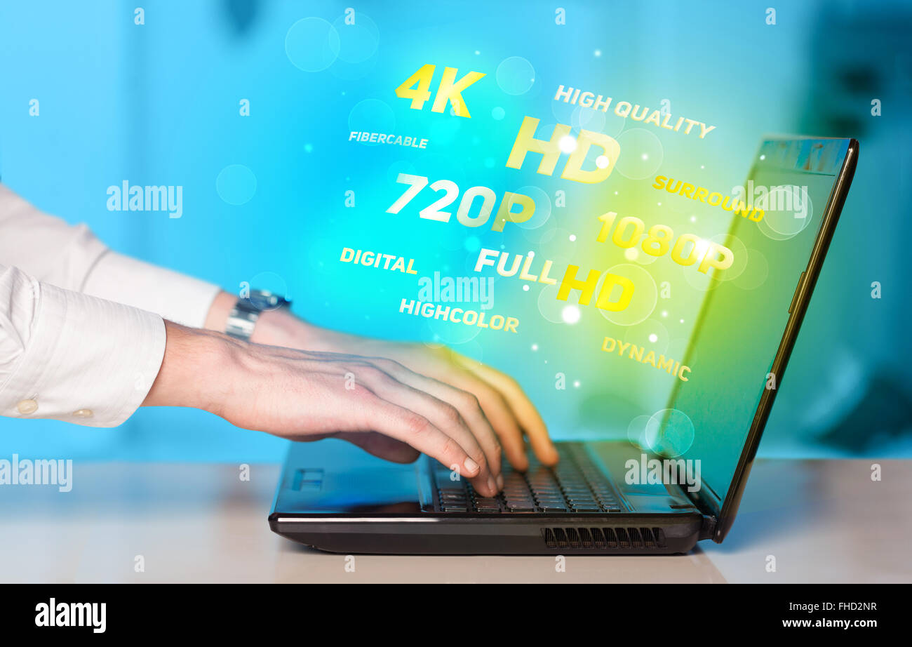 Man choosing display resolution Stock Photo - Alamy