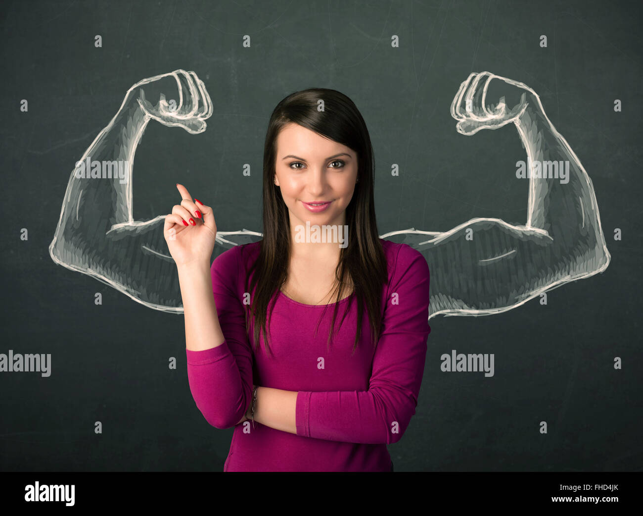 woman with sketched strong and muscled arms Stock Photo - Alamy