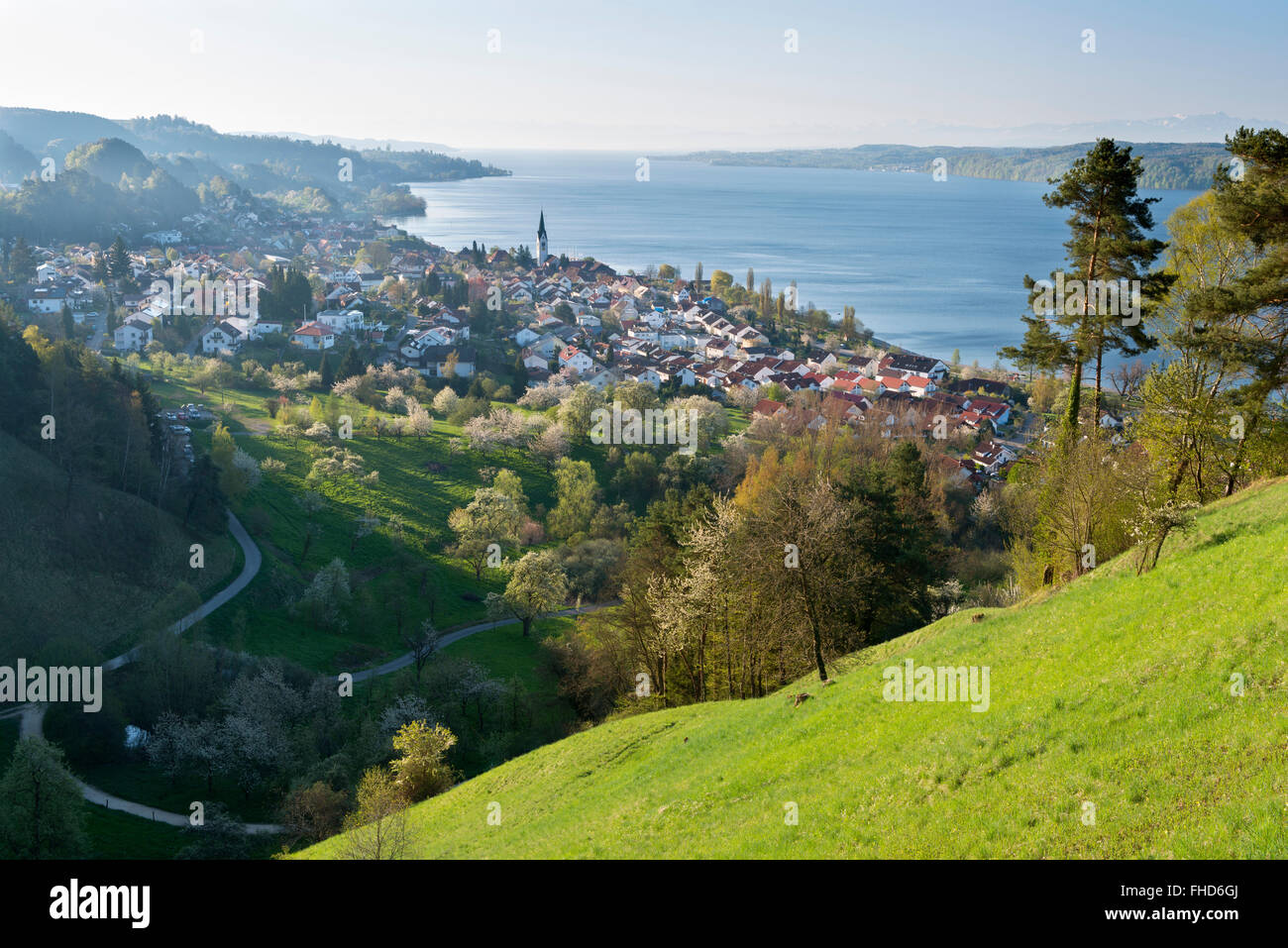 Germany, Sipplingen, View over town and Lake Constance Stock Photo