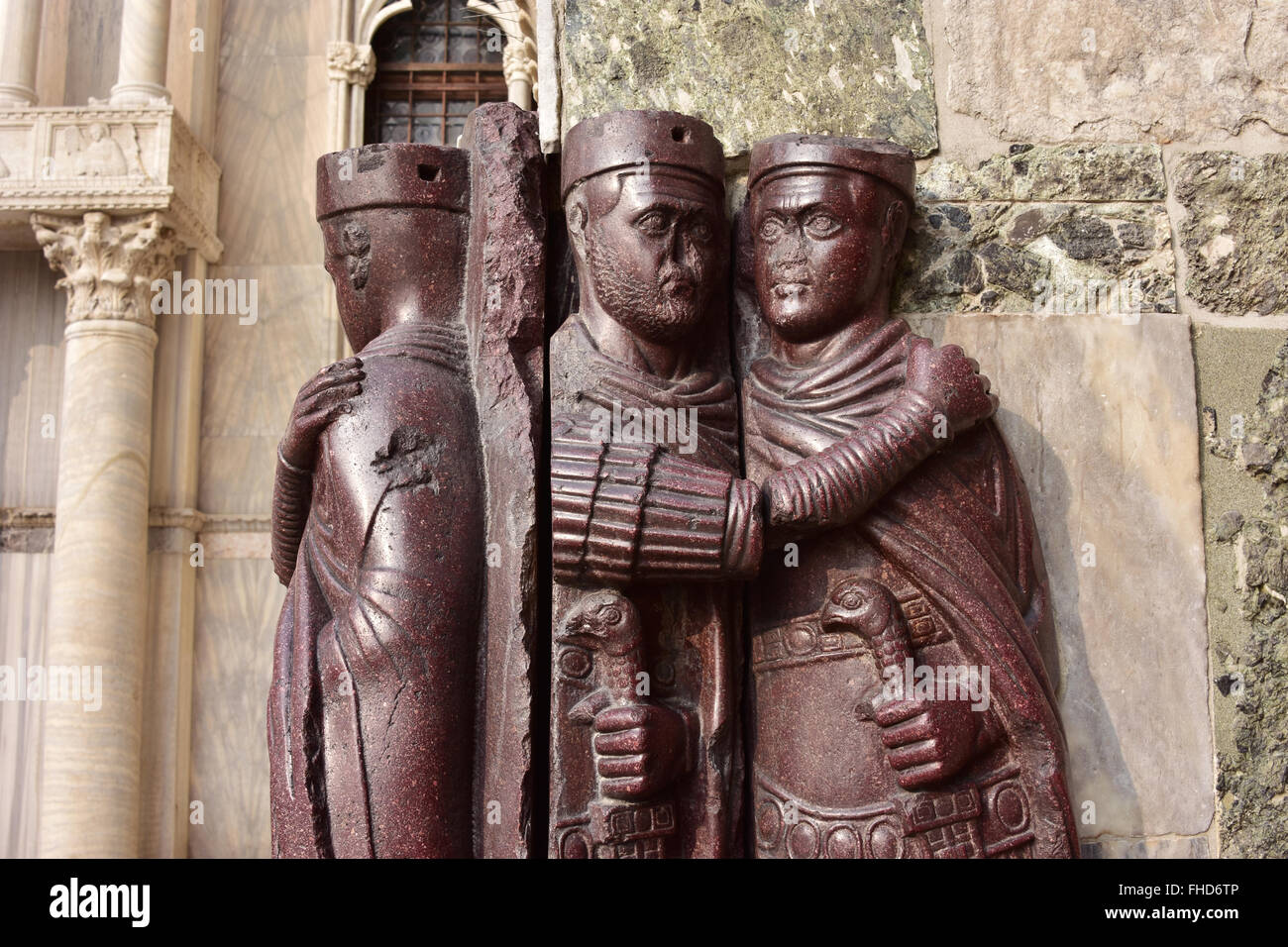 Detail from Monument of Four Tetrarchs, late roman emperors, at the corner of Saint Mark Basilica in Venice Stock Photo