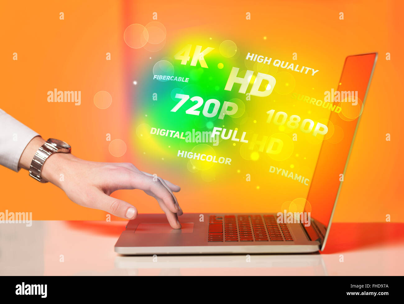 Man choosing display resolution Stock Photo - Alamy