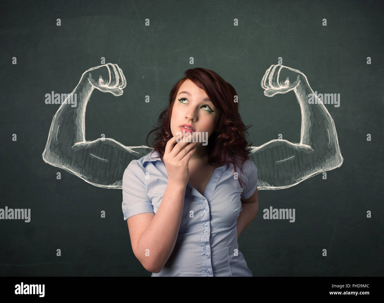woman with sketched strong and muscled arms Stock Photo - Alamy