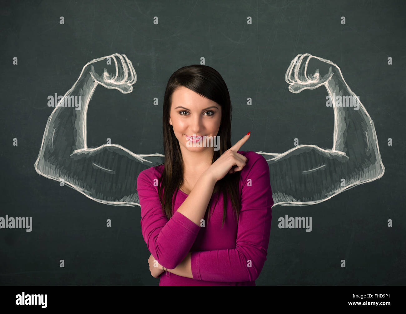 woman with sketched strong and muscled arms Stock Photo - Alamy