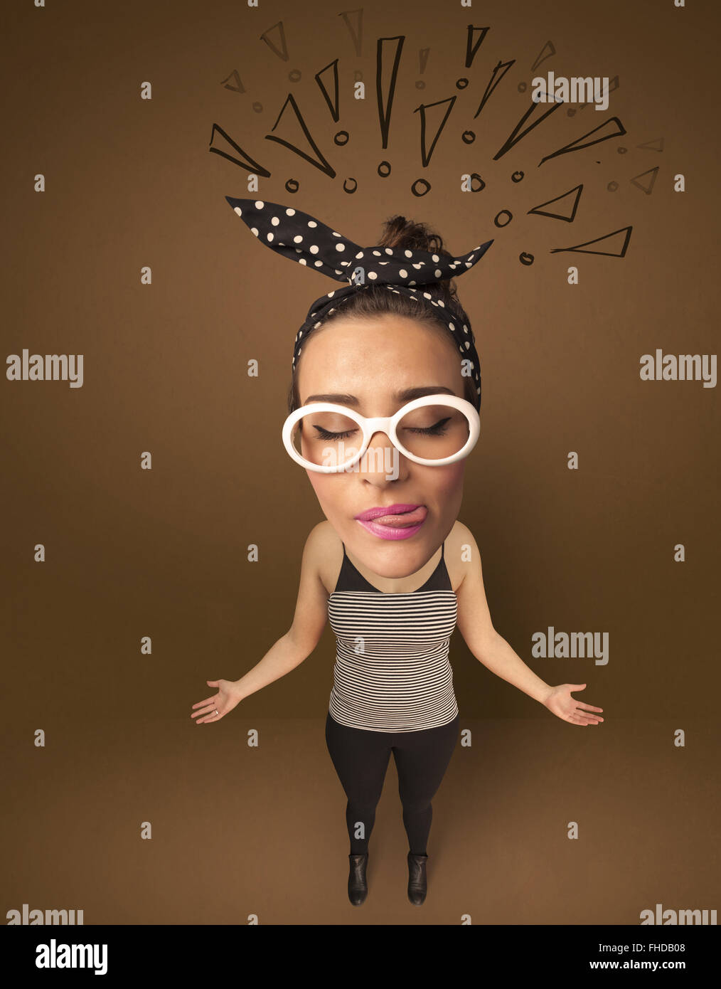 Big head person with social exclamation marks Stock Photo Alamy