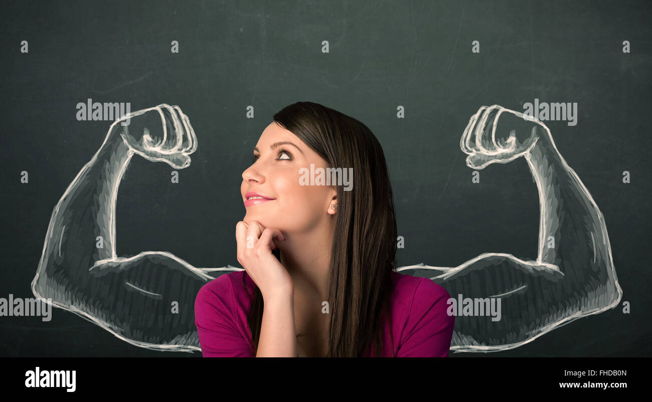 Young woman strong muscled arms hi-res stock photography and images - Alamy
