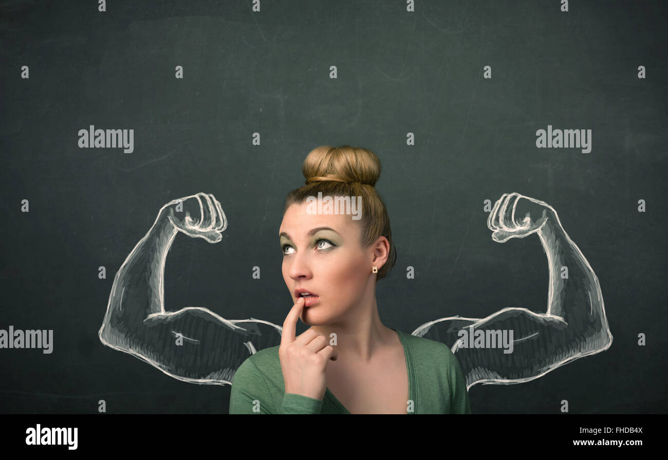 woman with sketched strong and muscled arms Stock Photo - Alamy
