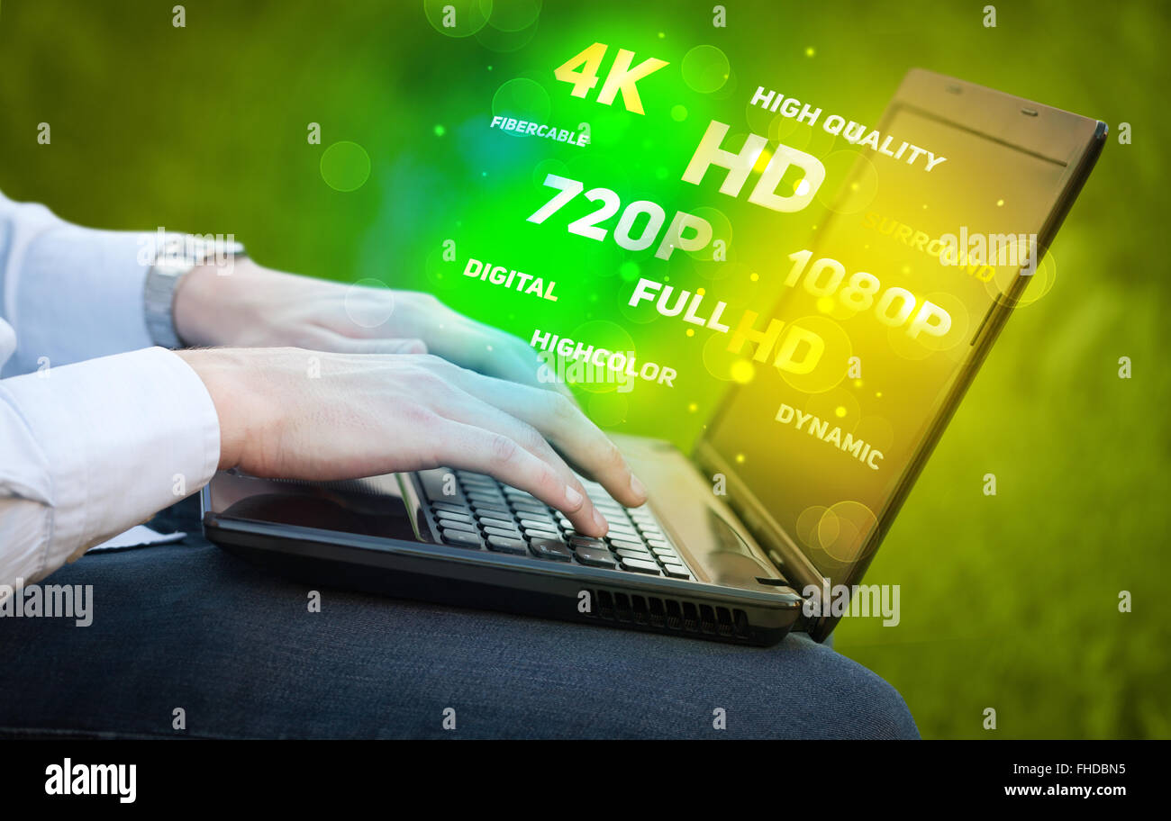 Man choosing display resolution Stock Photo - Alamy