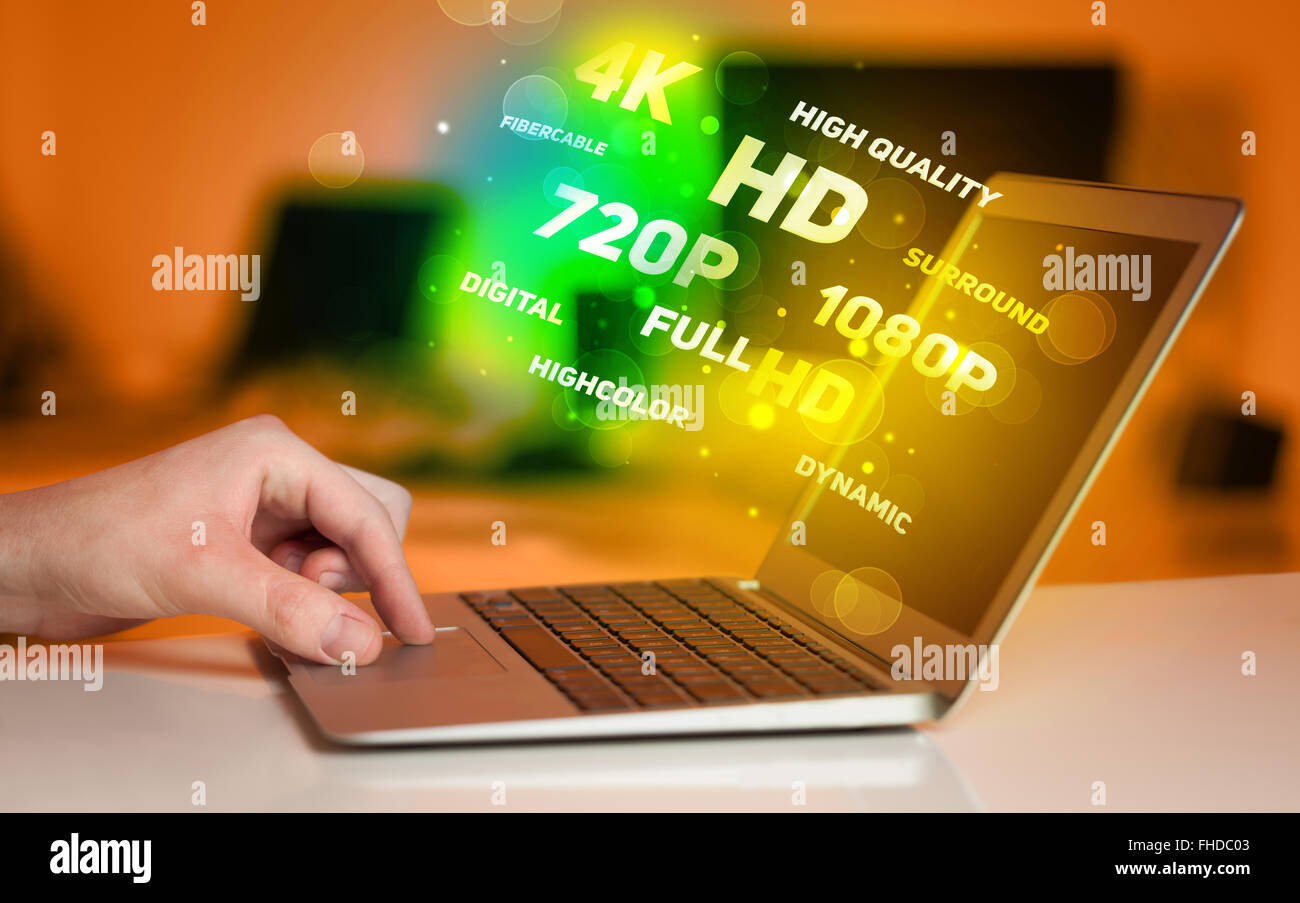 Man choosing display resolution Stock Photo - Alamy