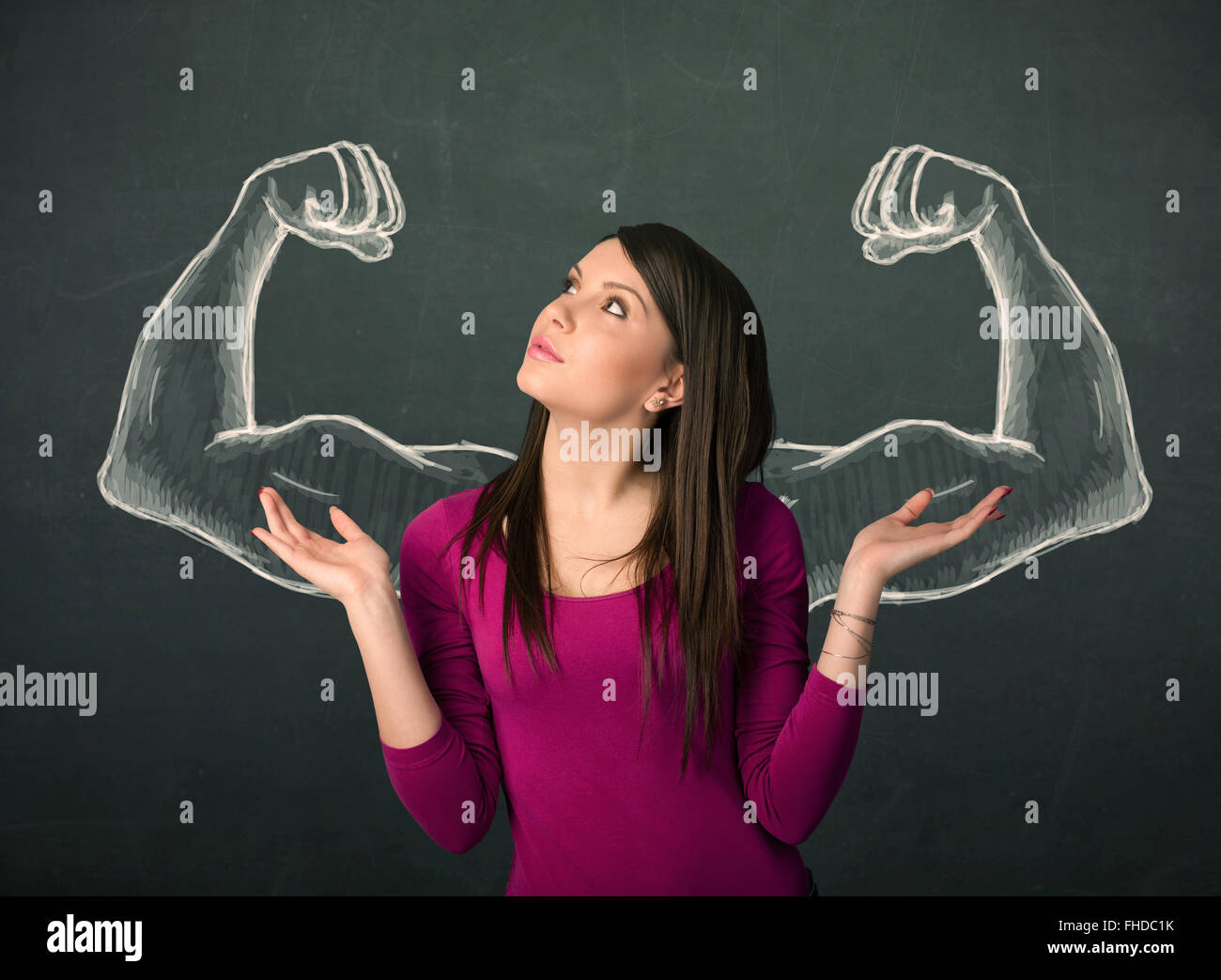 woman with sketched strong and muscled arms Stock Photo - Alamy