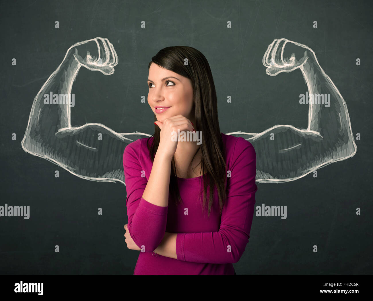 woman with sketched strong and muscled arms Stock Photo - Alamy