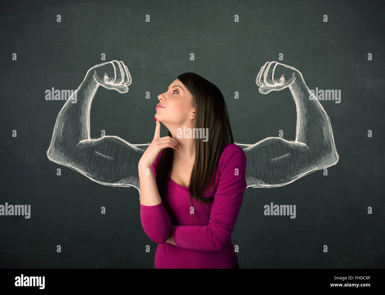 woman with sketched strong and muscled arms Stock Photo - Alamy