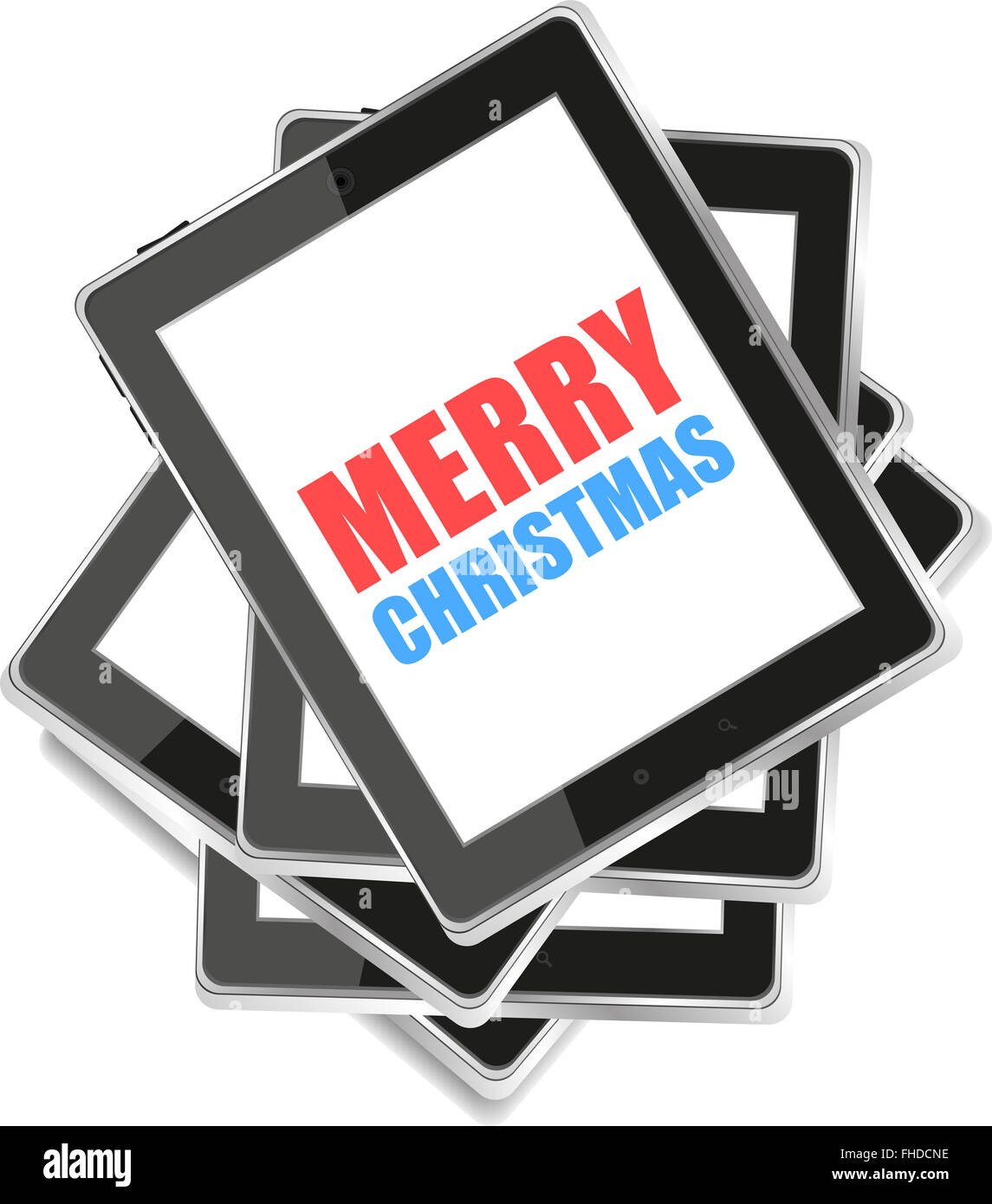 Vector illustration of a tablet pc icon with merry christmas words ...