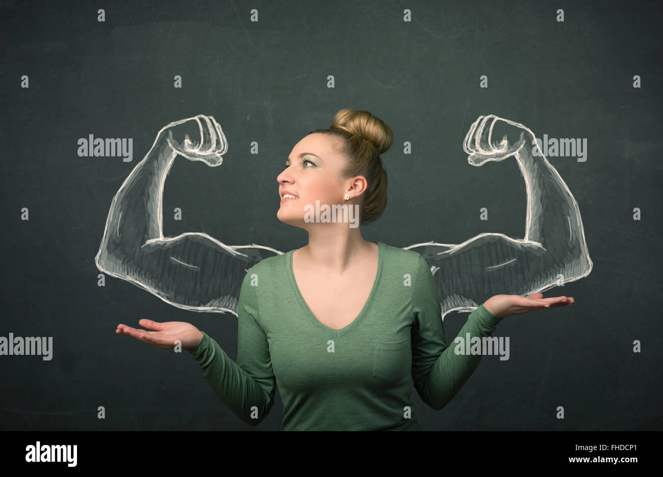 woman with sketched strong and muscled arms Stock Photo - Alamy