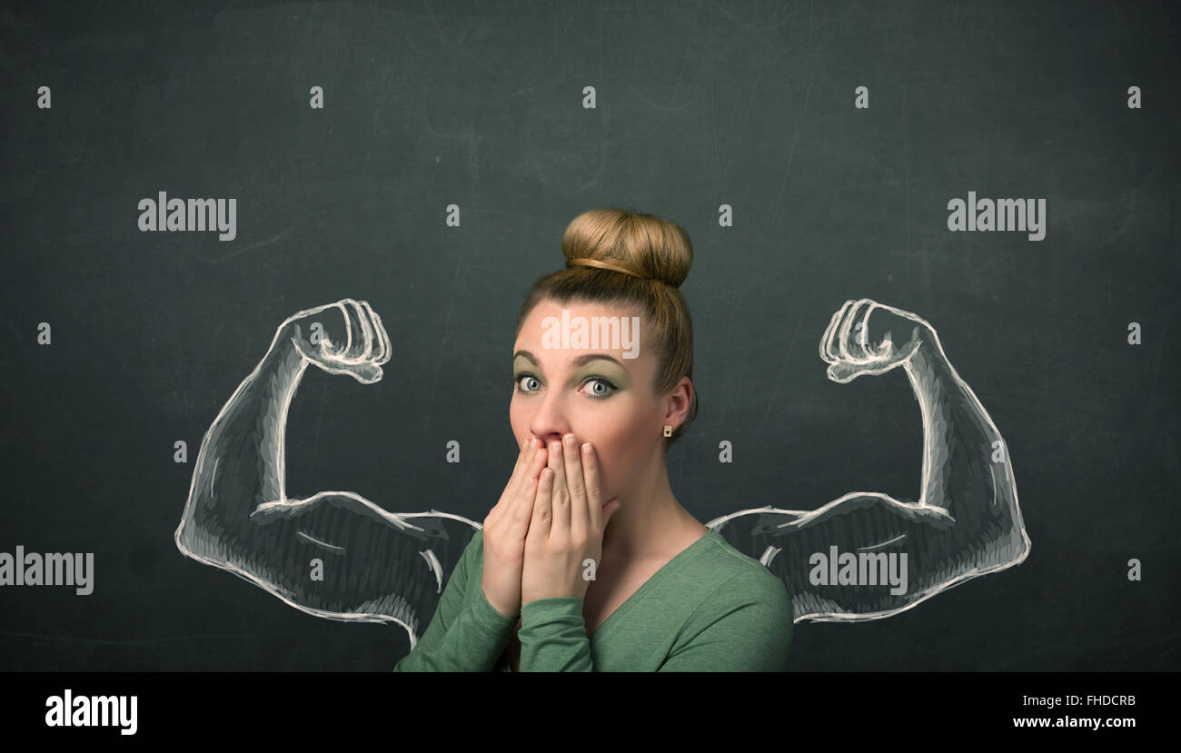woman with sketched strong and muscled arms Stock Photo - Alamy